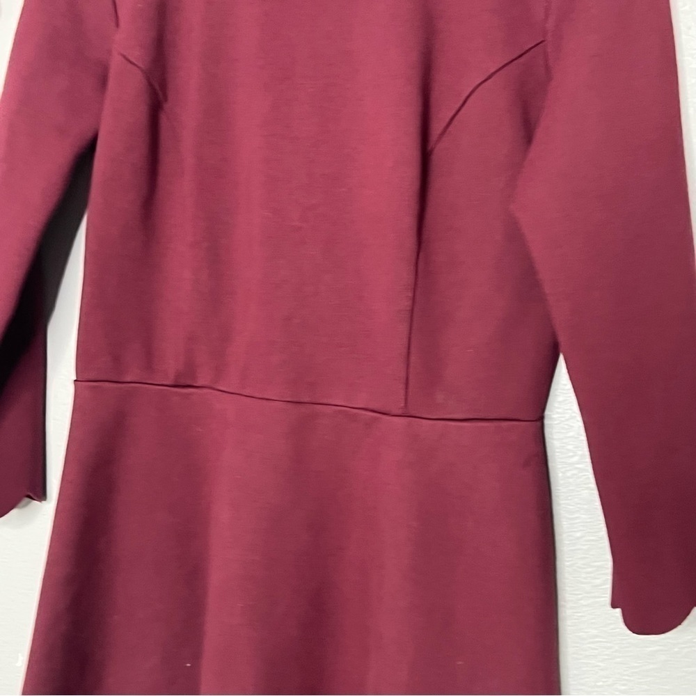 Lulus maroon scallop skater dress 3/4 sleeve Large - Picture 4 of 10